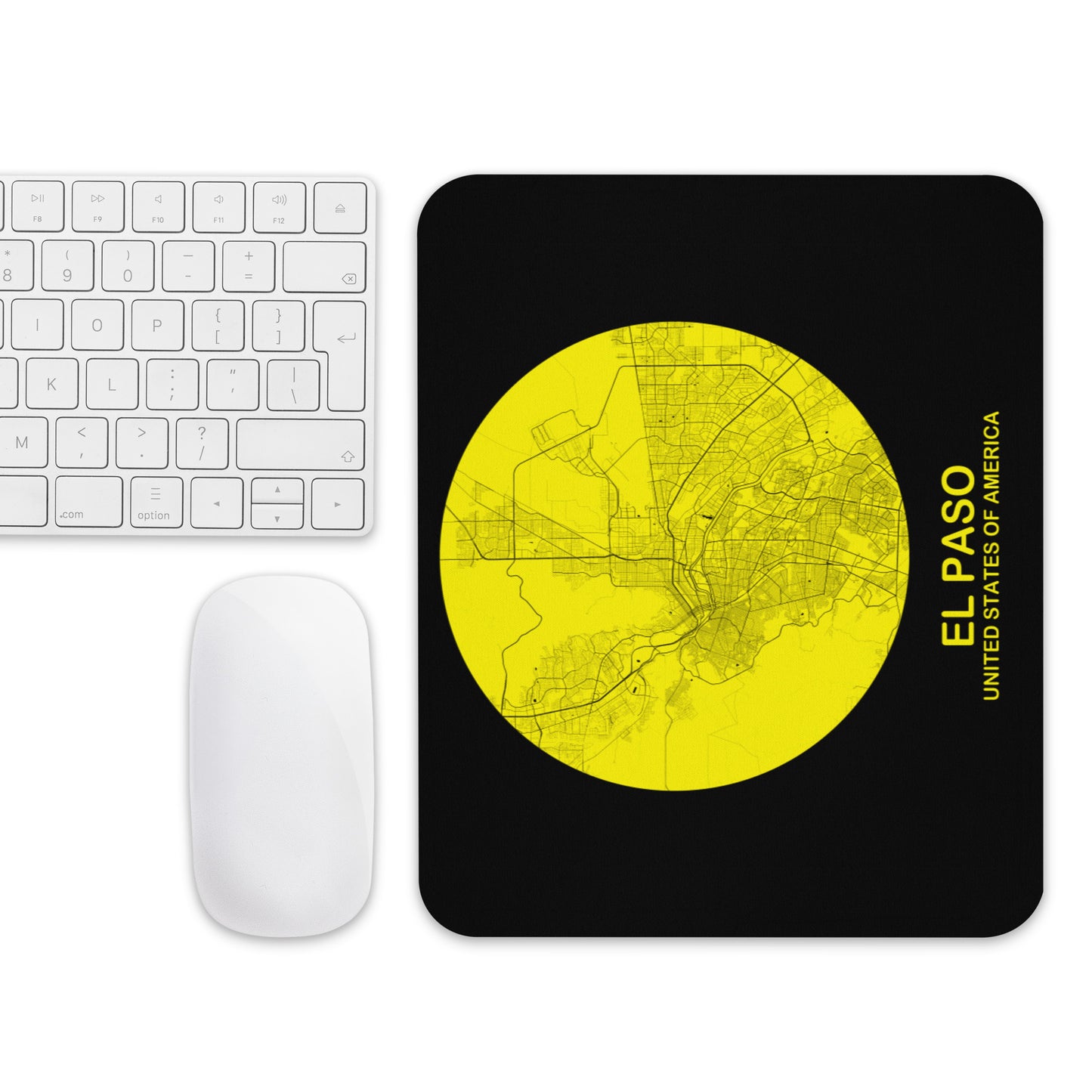 El Paso Circular Yellow Map Mouse Pad