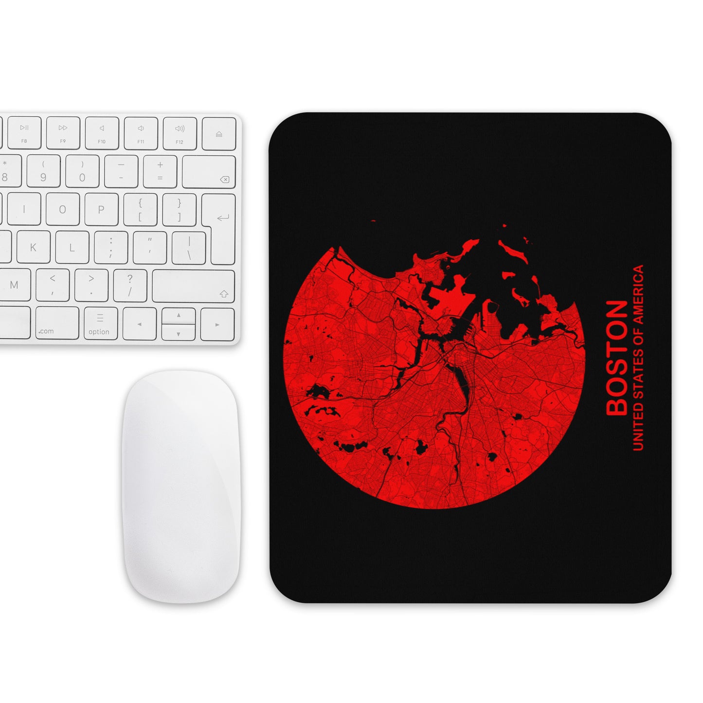 Boston Circular Red Map Mouse Pad