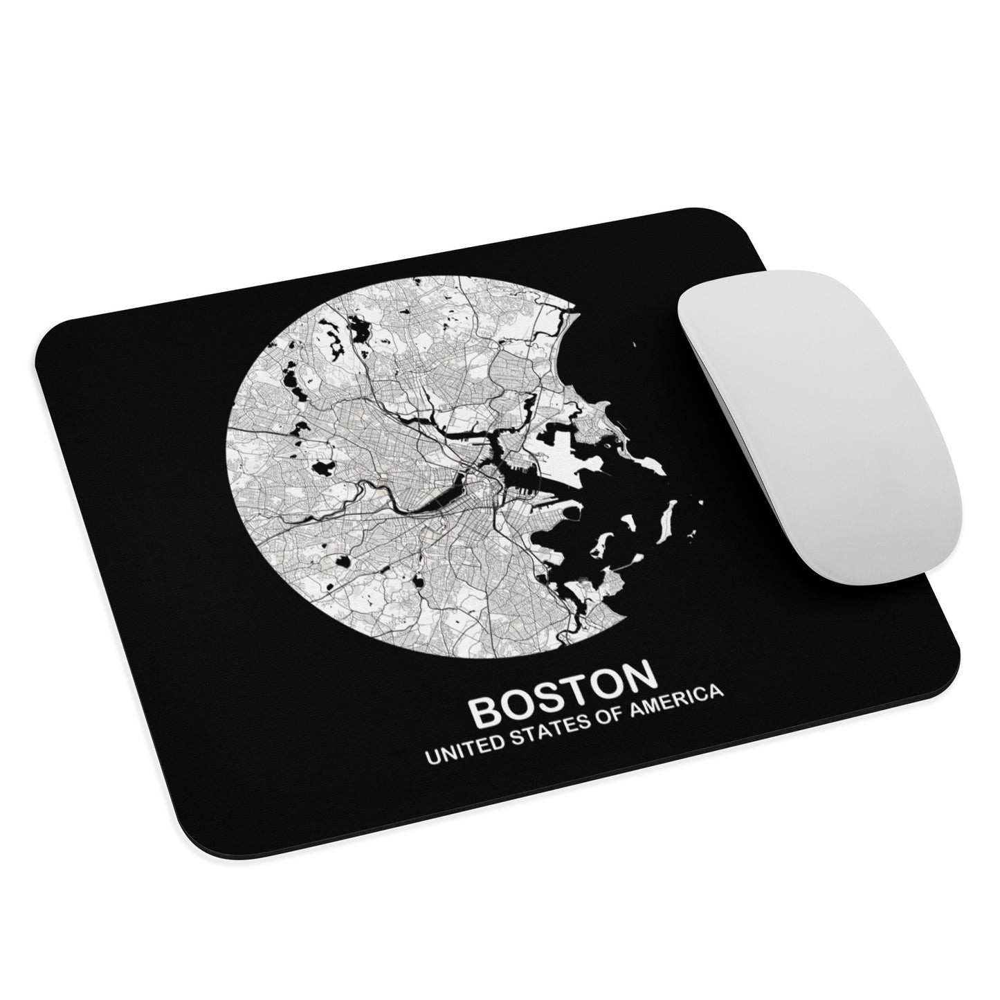 Boston Circular White Map Mouse Pad