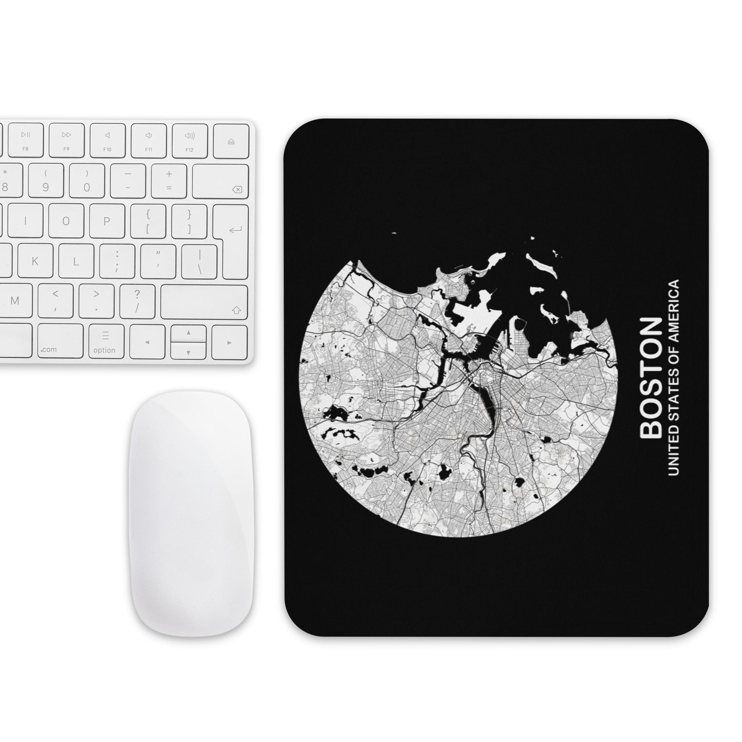 Boston Circular White Map Mouse Pad