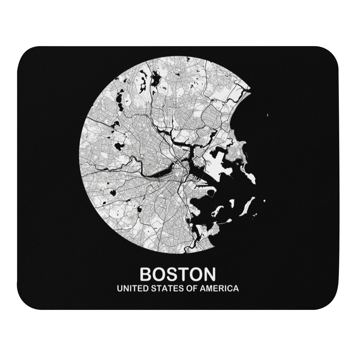 Boston Circular White Map Mouse Pad