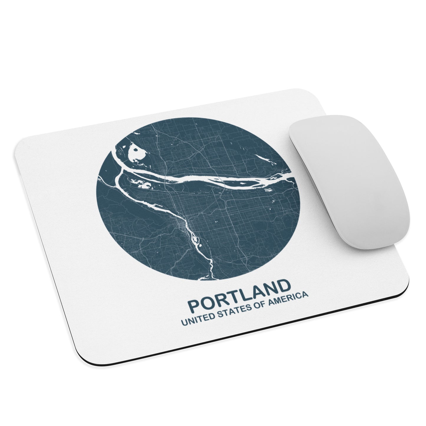 Portland Circular Blue Map Mouse Pad