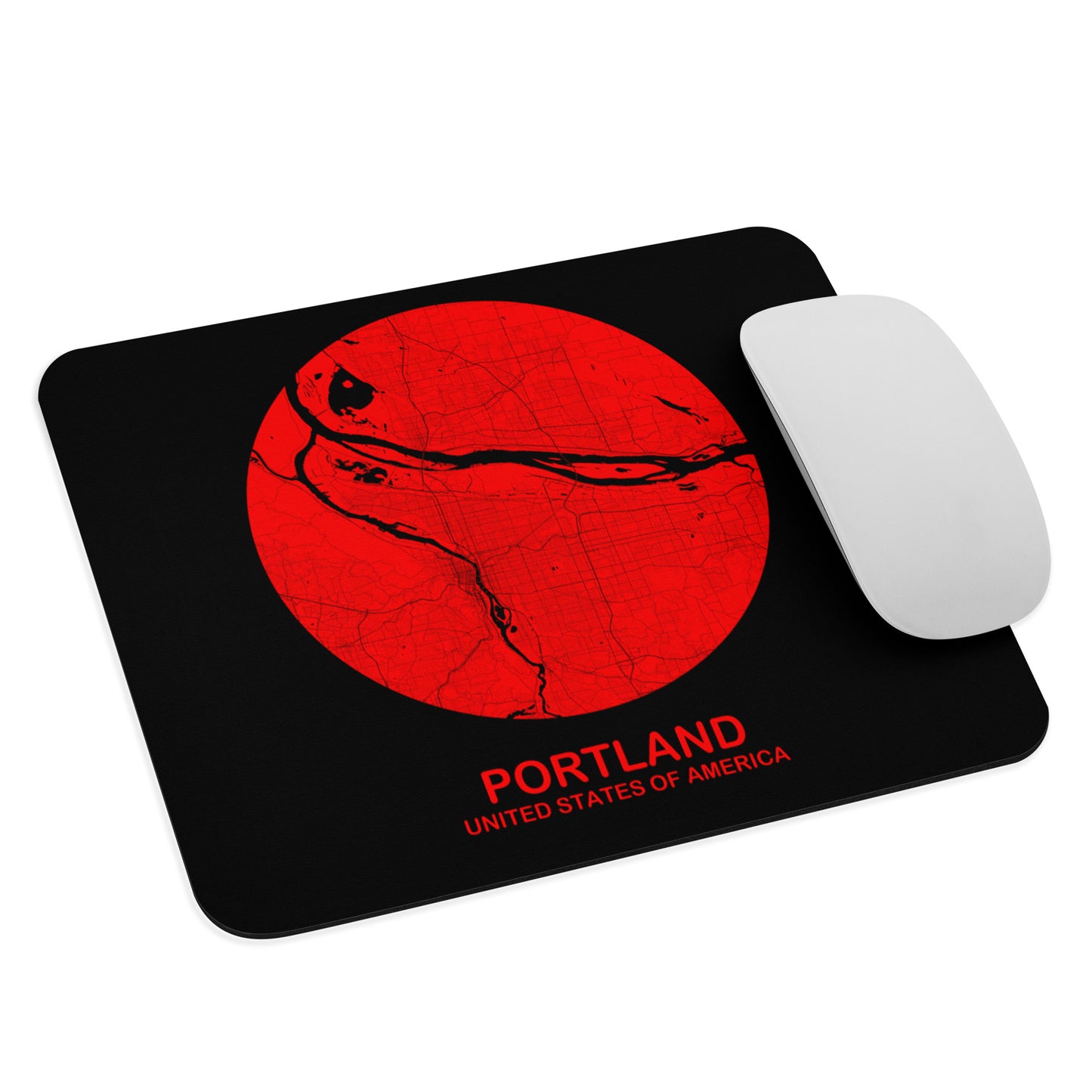 Portland Circular Red Map Mouse Pad