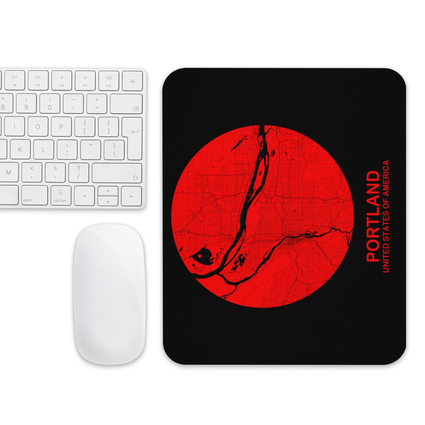 Portland Circular Red Map Mouse Pad
