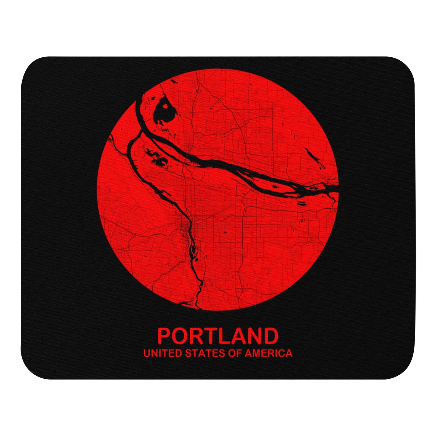 Portland Circular Red Map Mouse Pad