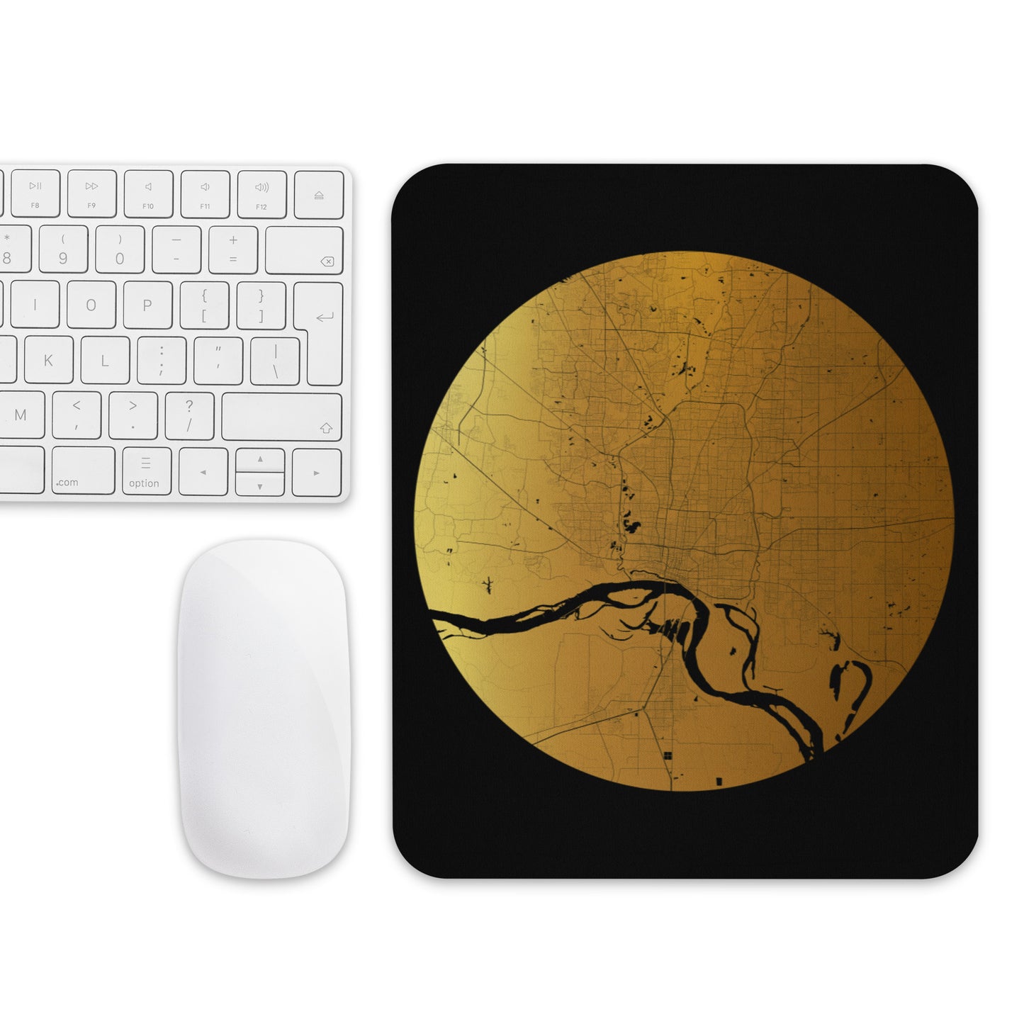 Memphis Gold on Black Map Mouse Pad