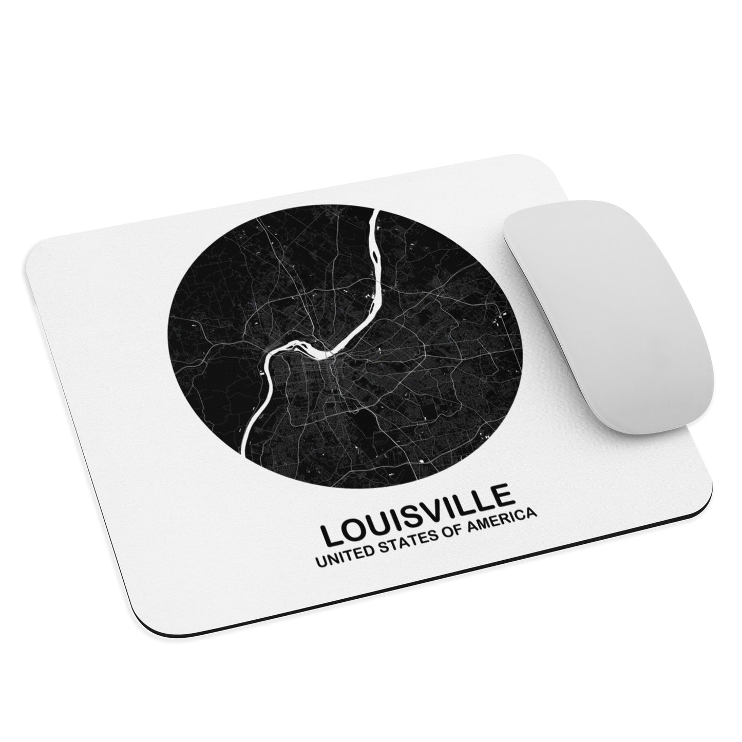 Louisville Circular Black Map Mouse Pad