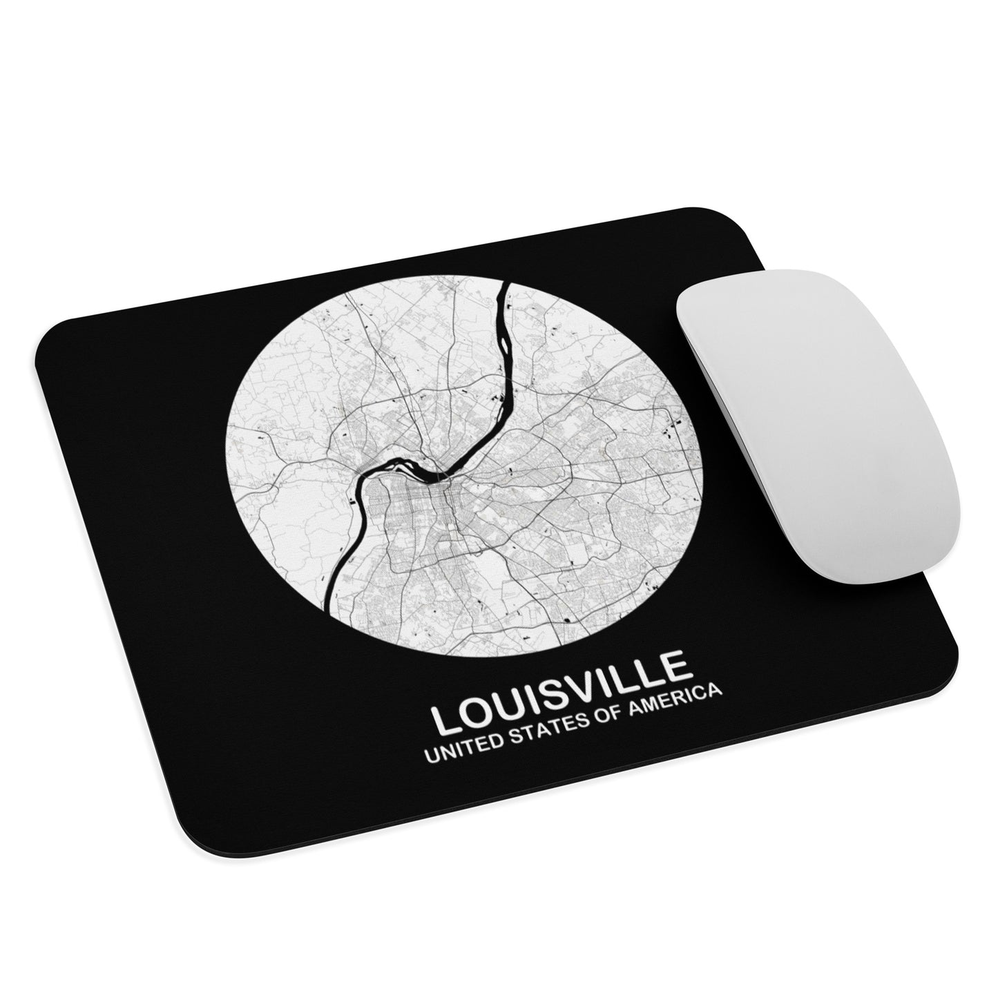 Louisville Circular White Map Mouse Pad