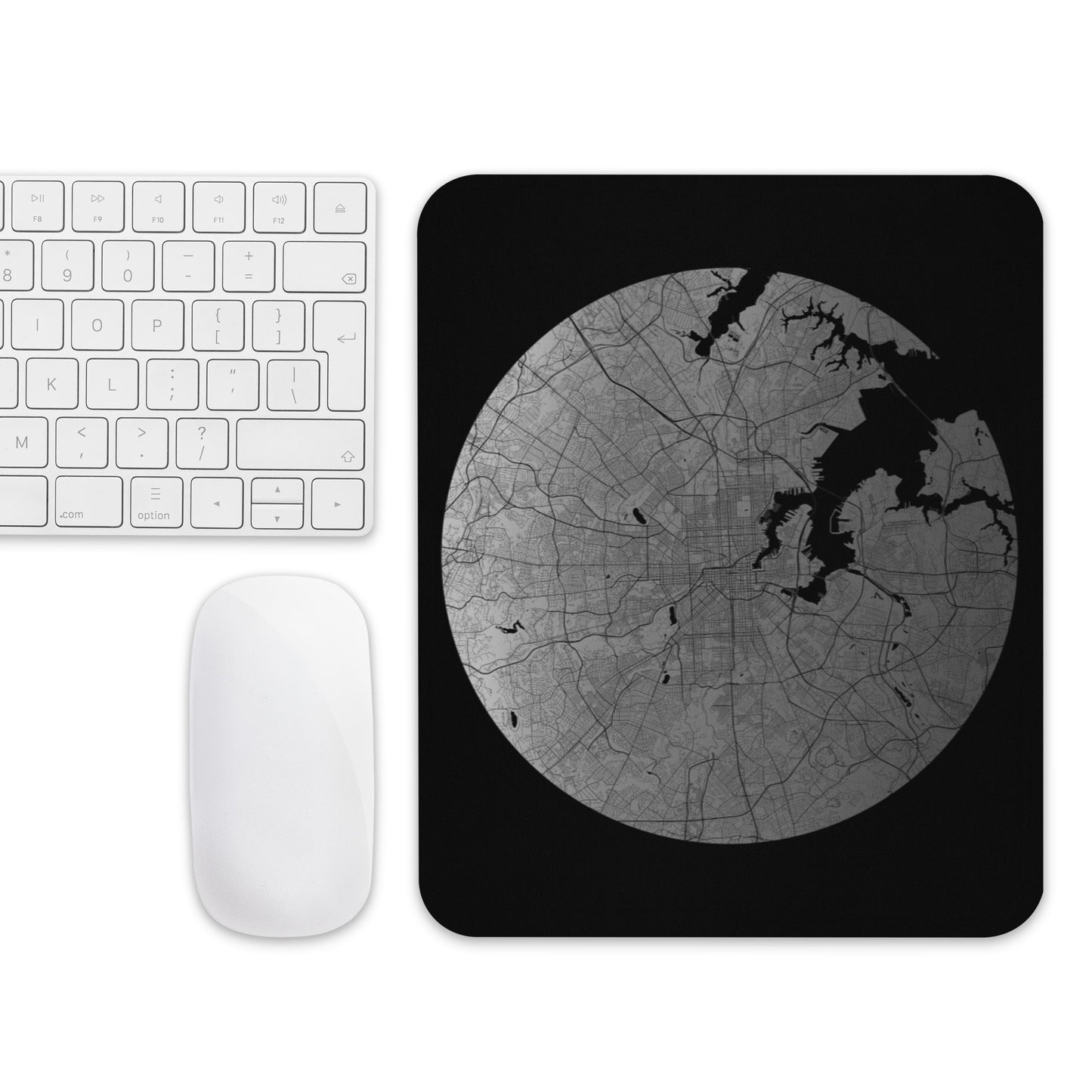 Baltimore Silver on Black Map Mouse Pad