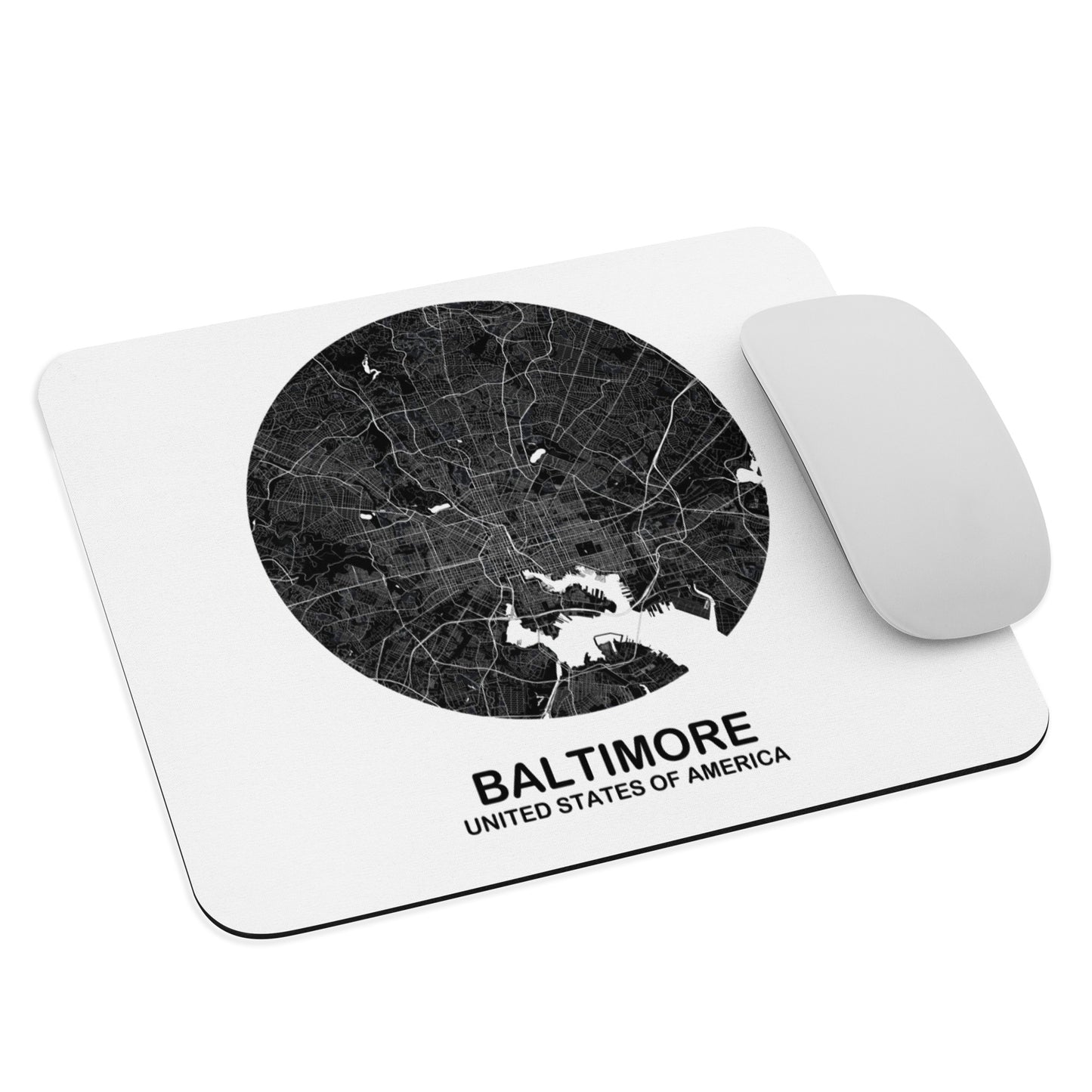 Baltimore Circular Black Map Mouse Pad