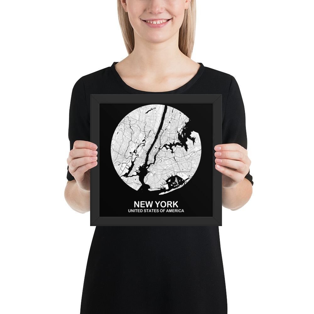 New York Circular White Framed Map