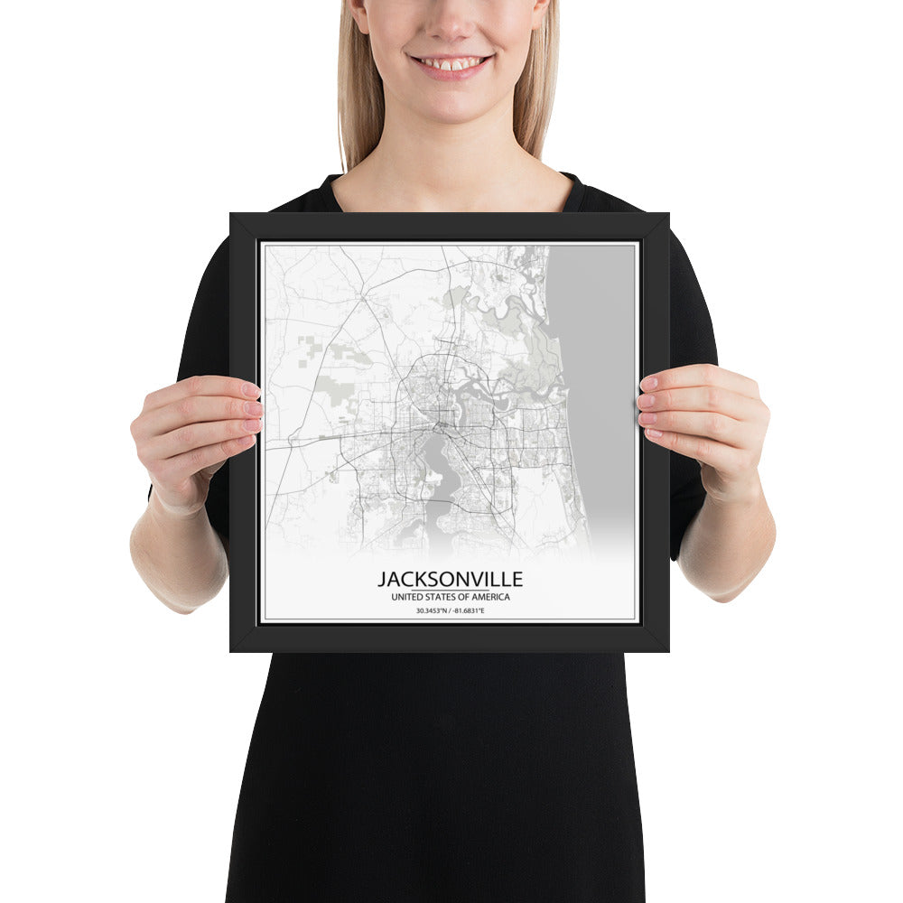 Jacksonville White Framed Map
