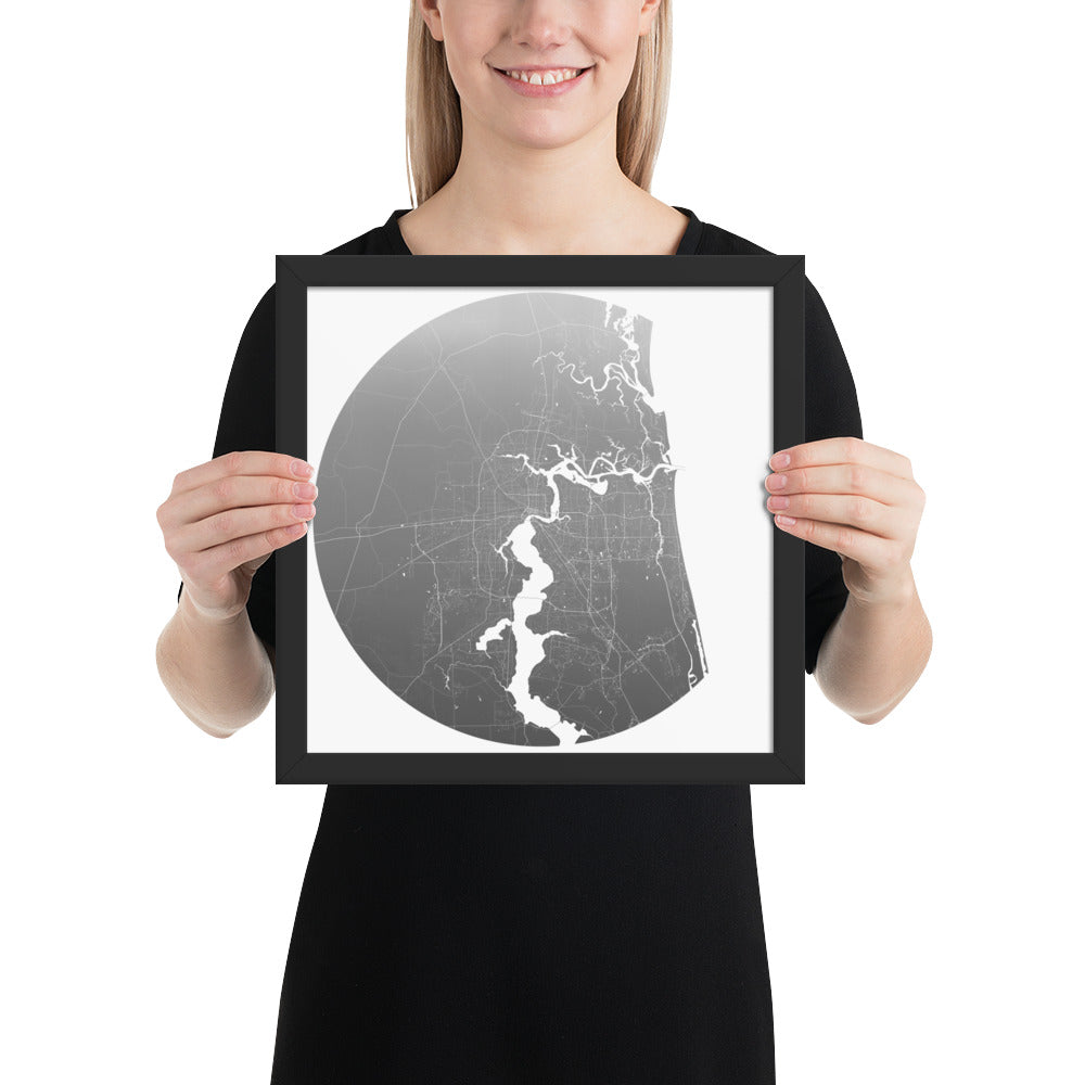 Jacksonville Silver on White Framed Map