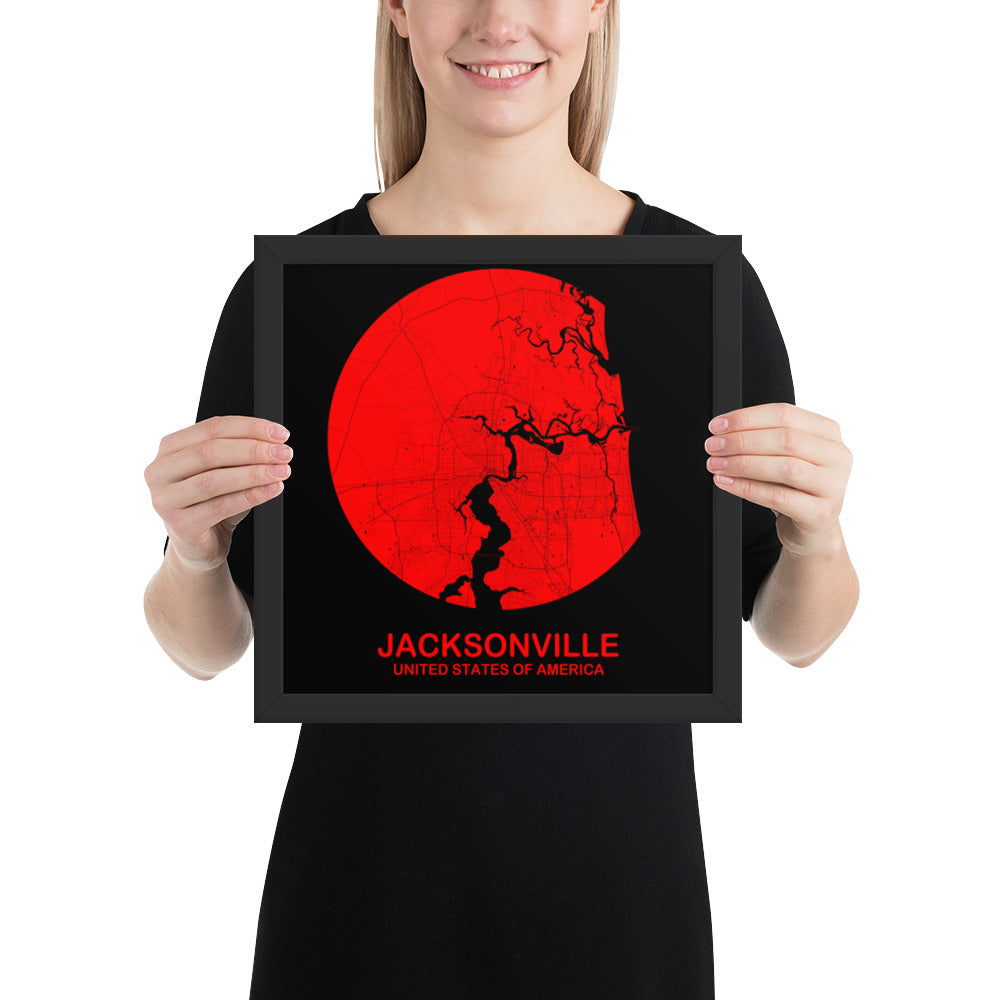 Jacksonville Circular Red Framed Map