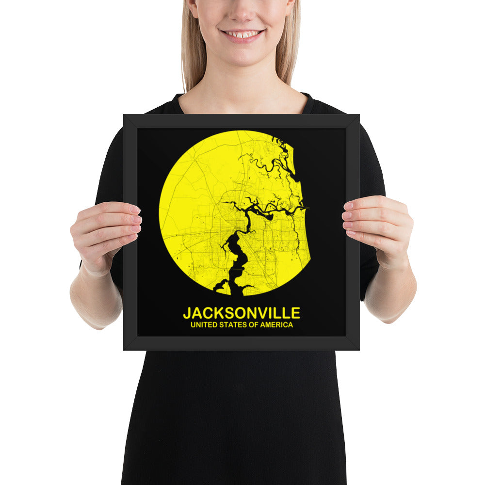 Jacksonville Circular Yellow Framed Map