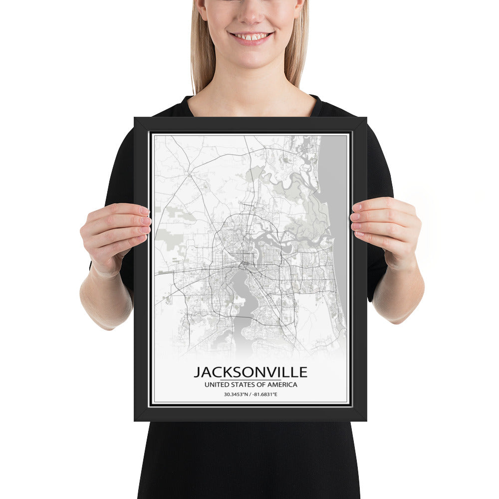 Jacksonville White Framed Map