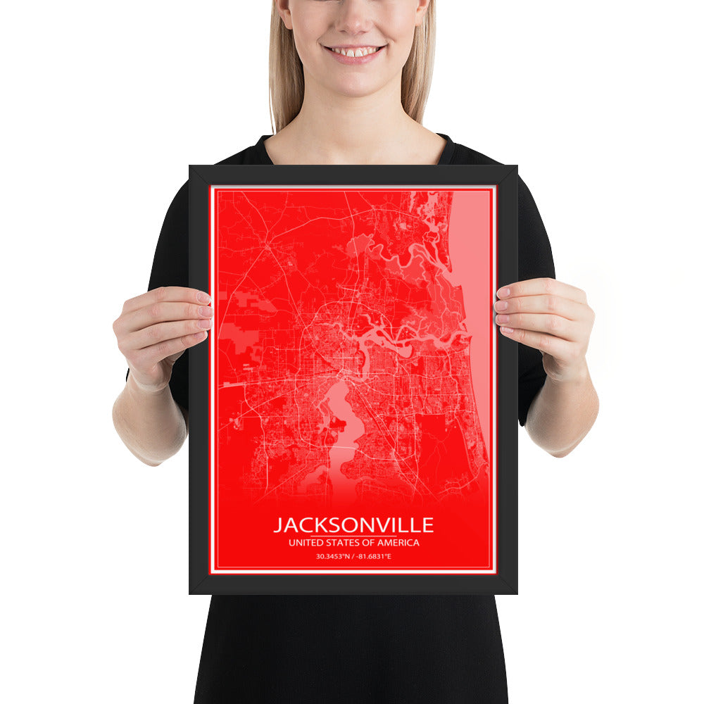 Jacksonville Red and White Framed Map