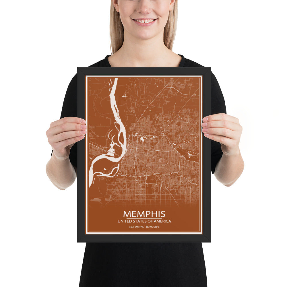 Memphis Brown and White Framed Map
