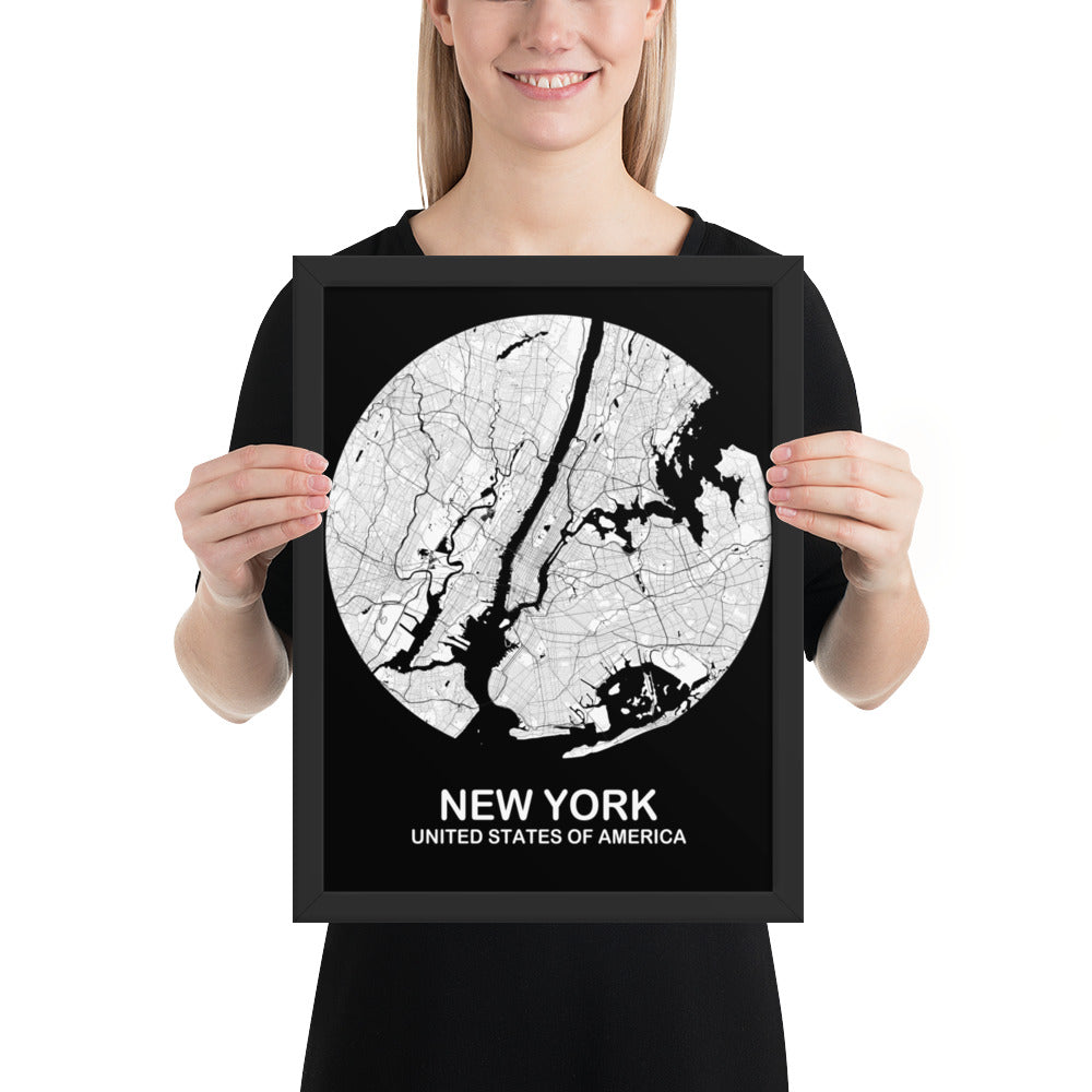 New York Circular White Framed Map