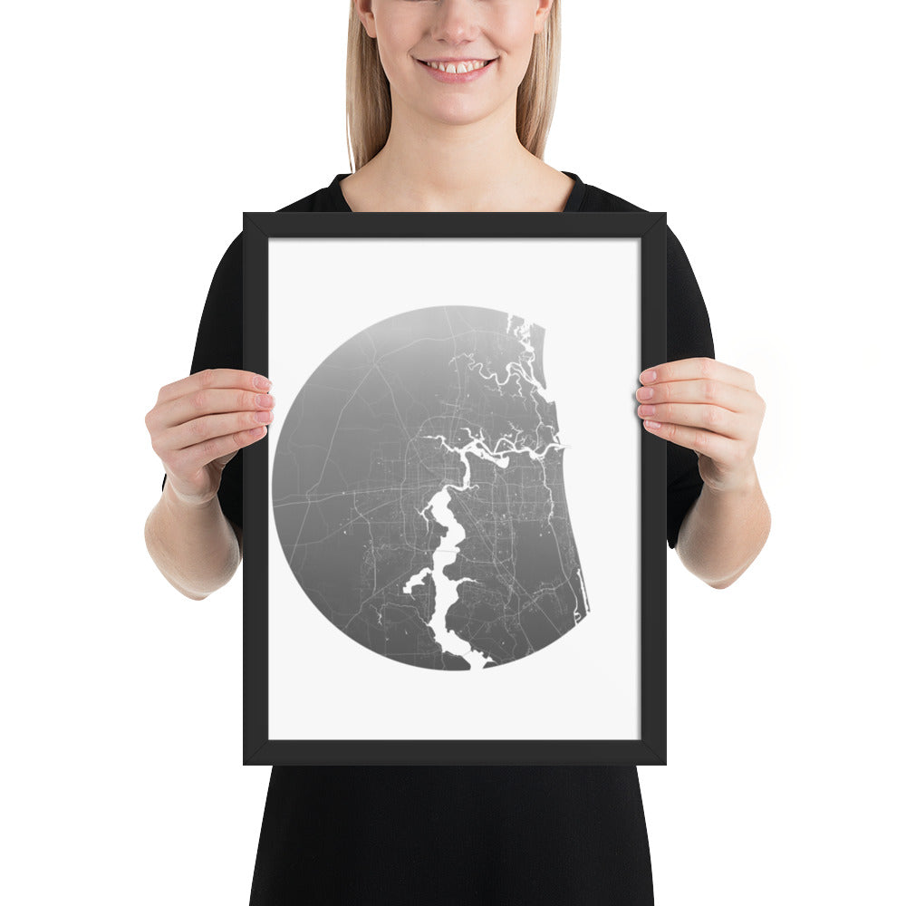 Jacksonville Silver on White Framed Map