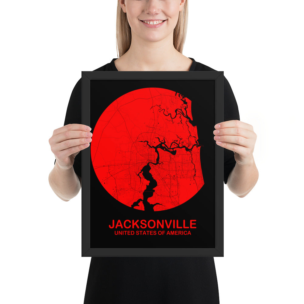 Jacksonville Circular Red Framed Map