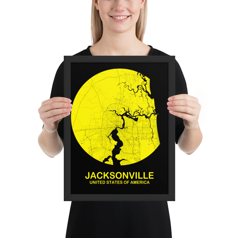 Jacksonville Circular Yellow Framed Map