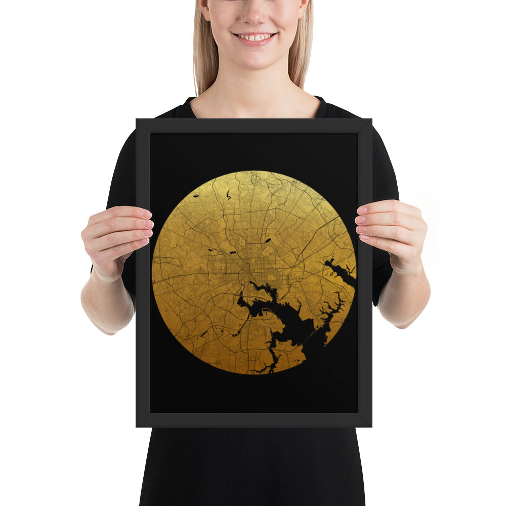 Baltimore Gold on Black Framed Map