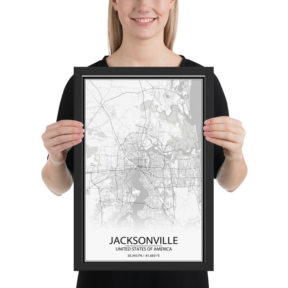 Jacksonville White Framed Map