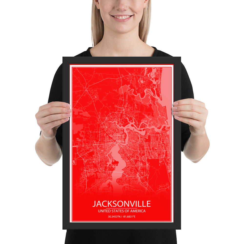 Jacksonville Red and White Framed Map