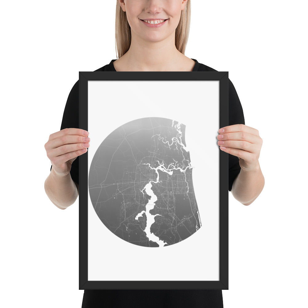 Jacksonville Silver on White Framed Map