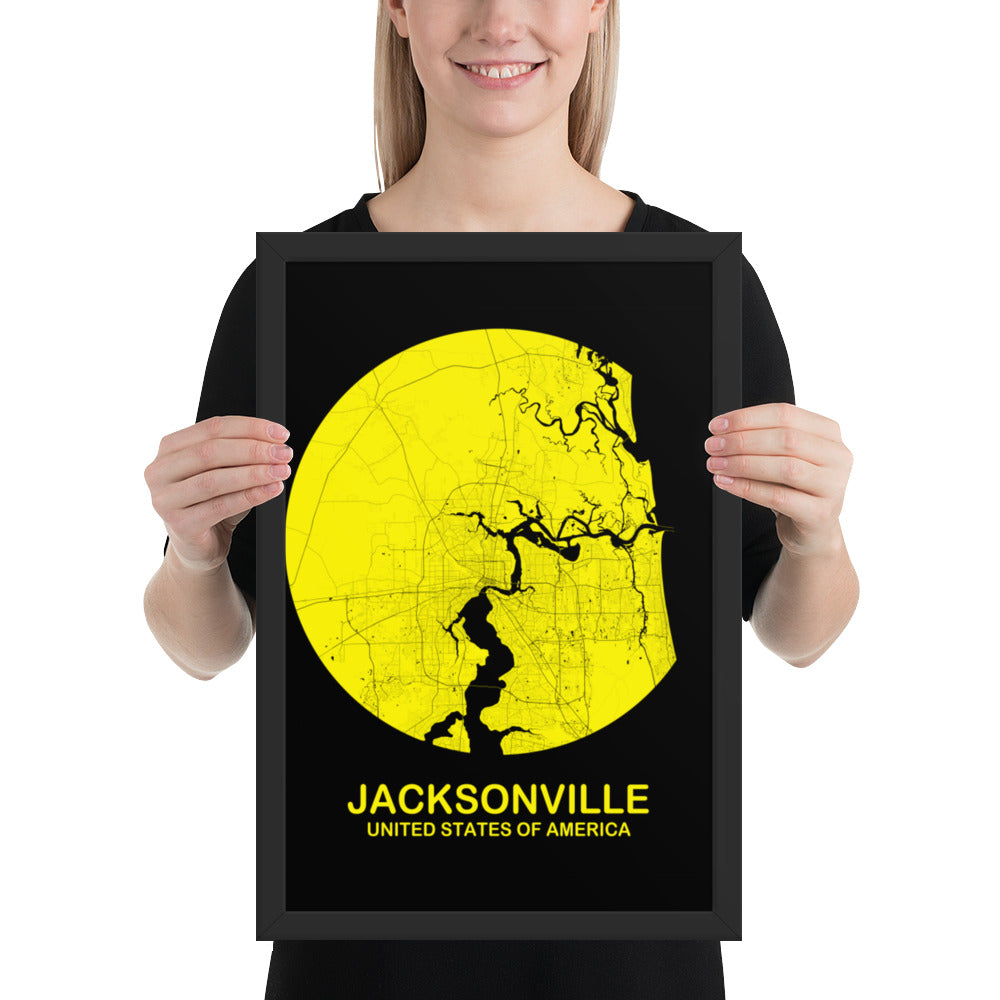 Jacksonville Circular Yellow Framed Map