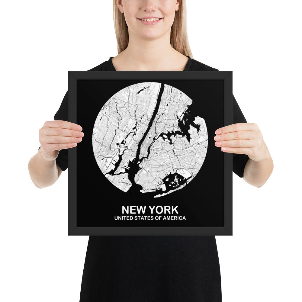 New York Circular White Framed Map