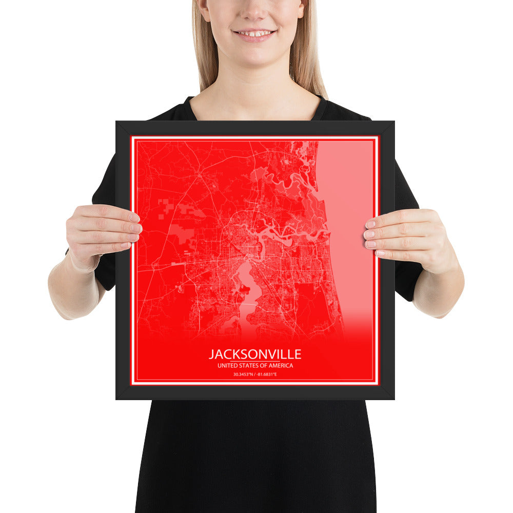 Jacksonville Red and White Framed Map