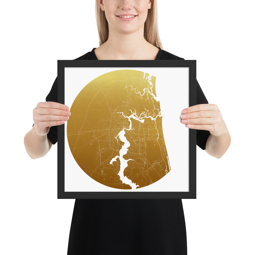 Jacksonville Gold on White Framed Map