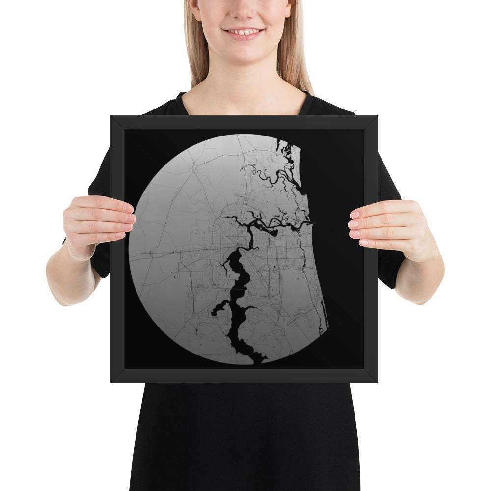 Jacksonville Silver on Black Framed Map