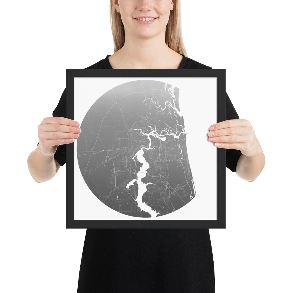 Jacksonville Silver on White Framed Map