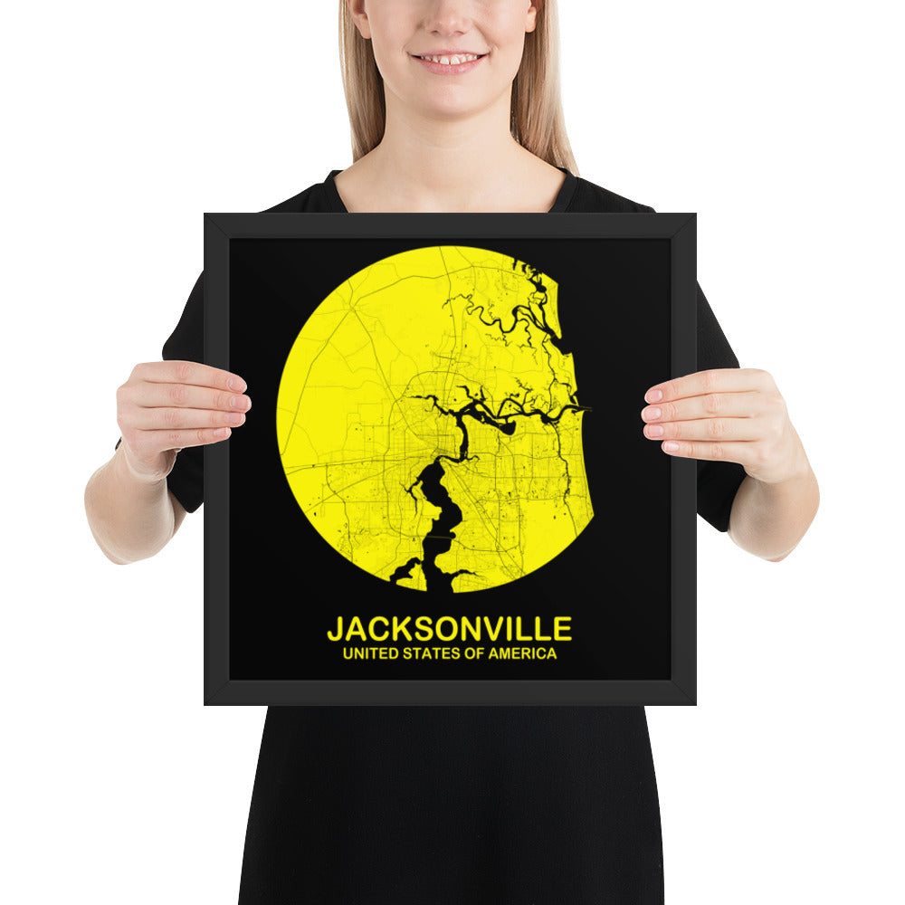 Jacksonville Circular Yellow Framed Map