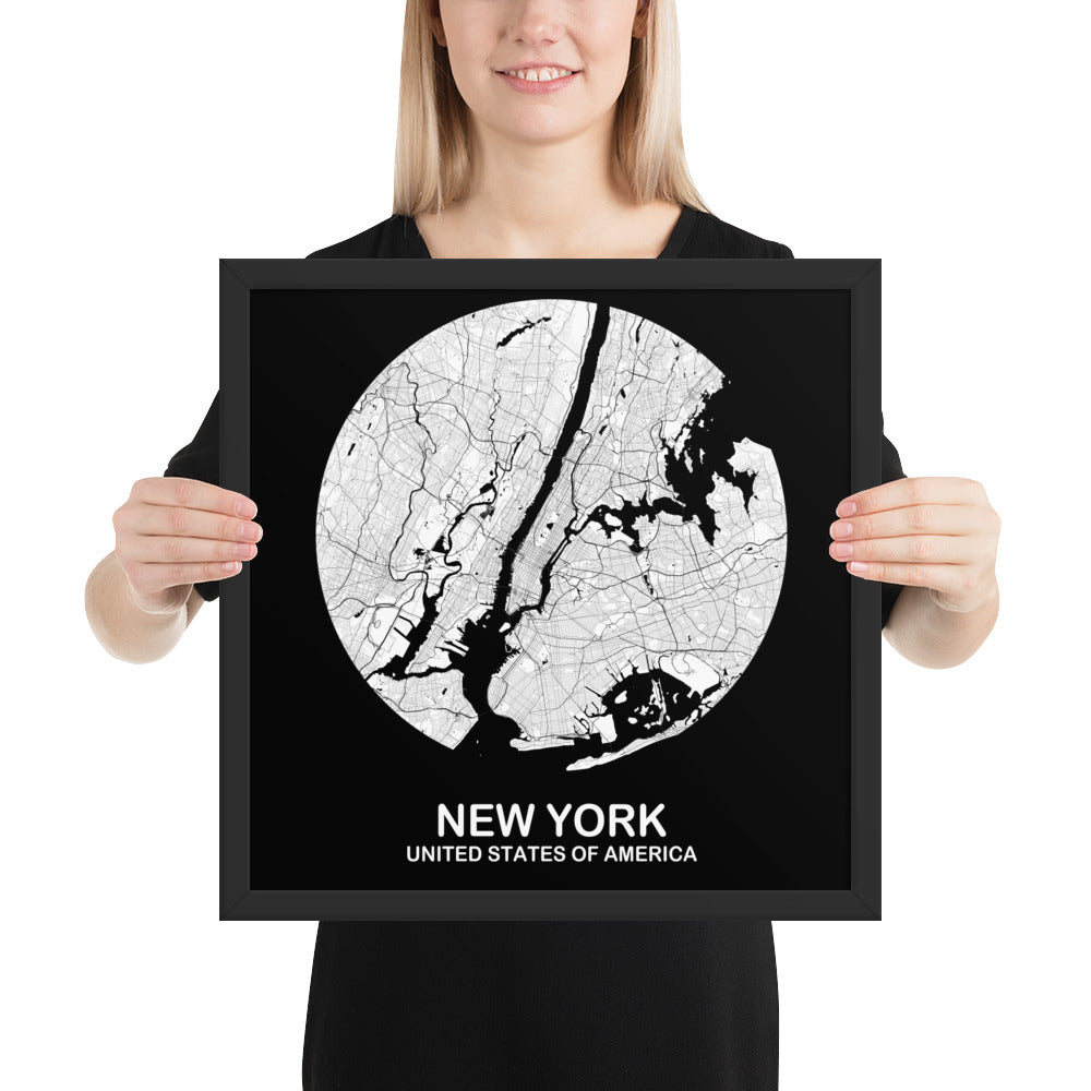 New York Circular White Framed Map
