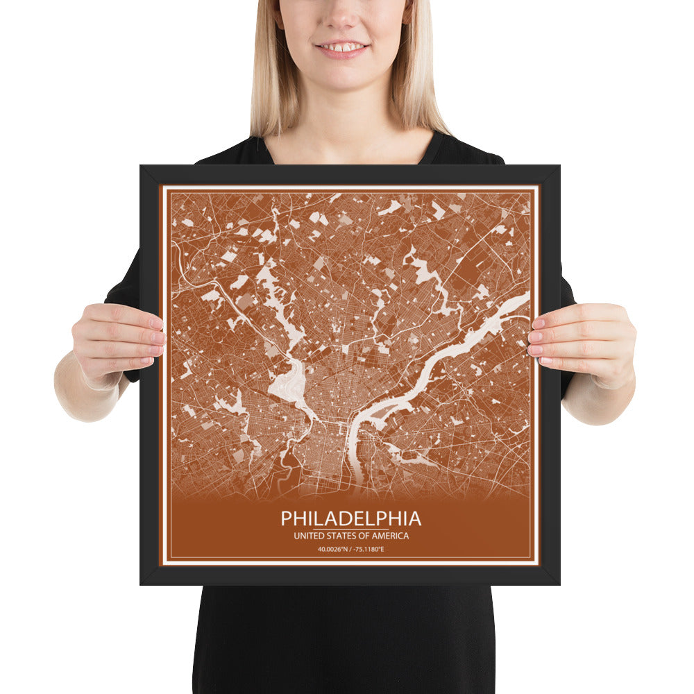 Philadelphia Brown and White Framed Map