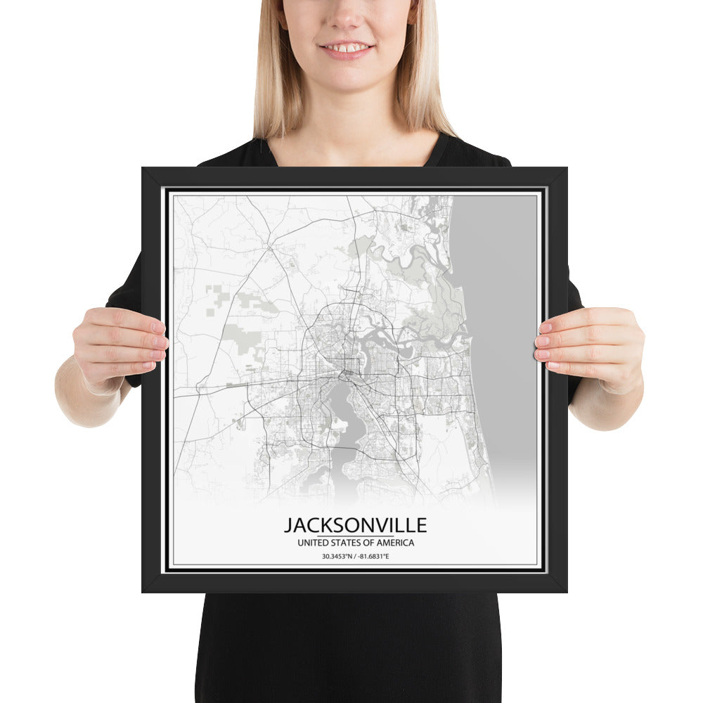 Jacksonville White Framed Map