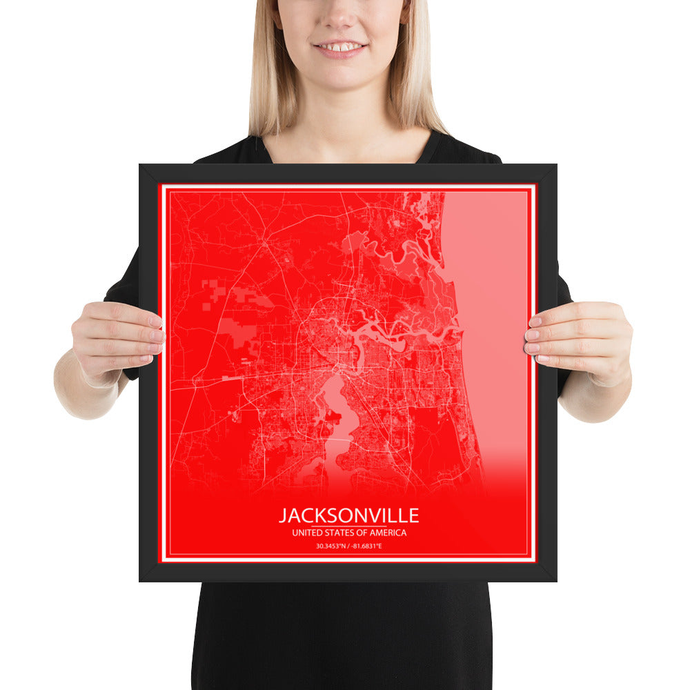 Jacksonville Red and White Framed Map