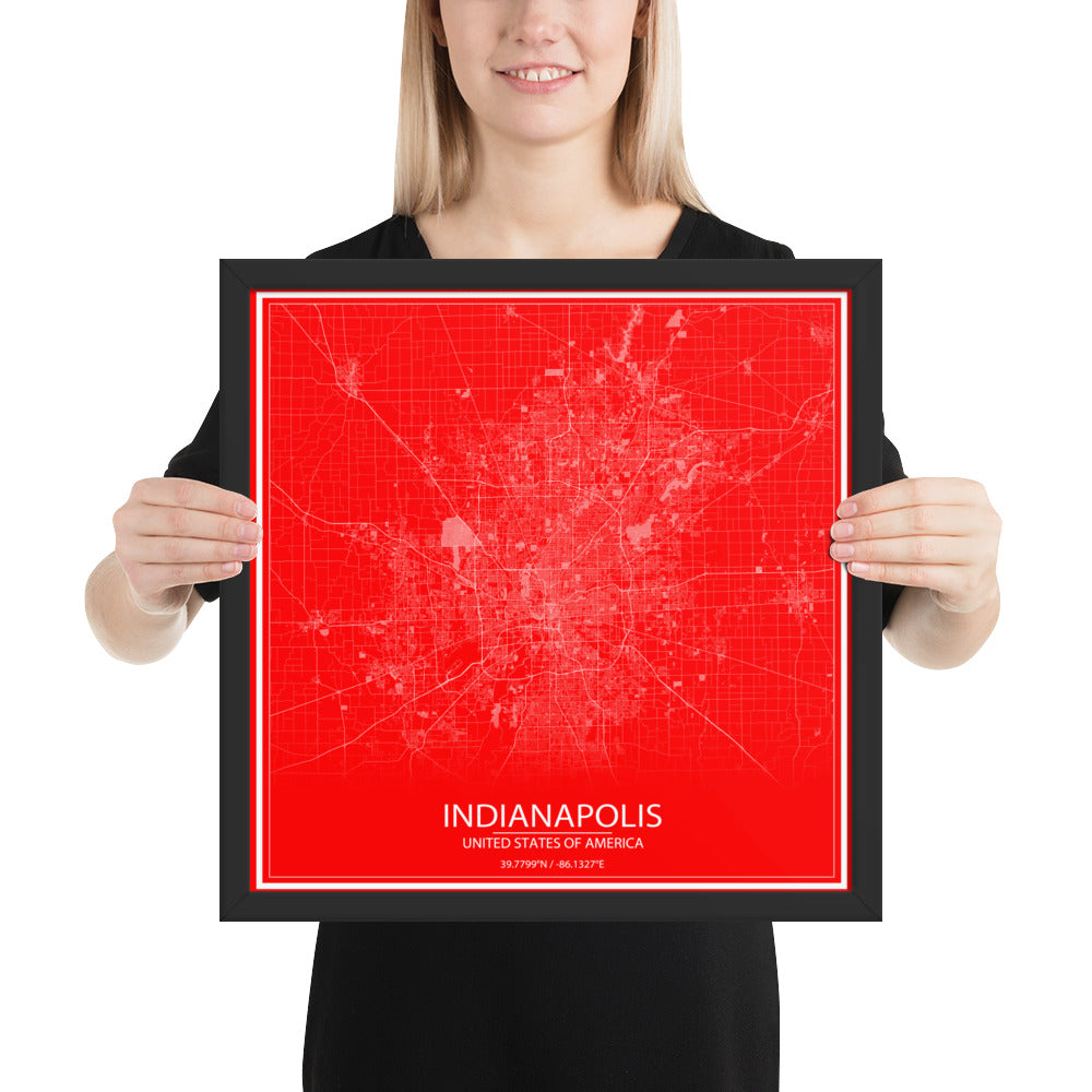 Indianapolis Red and White Framed Map
