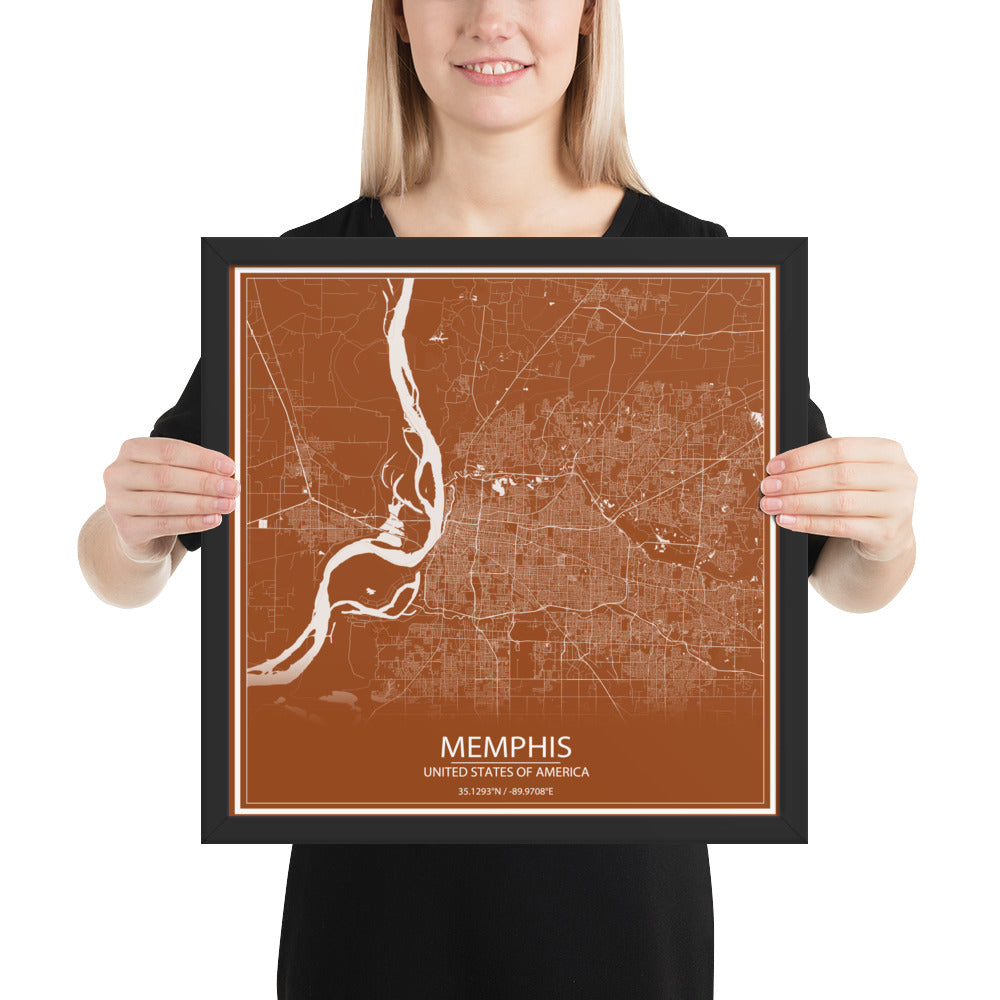 Memphis Brown and White Framed Map