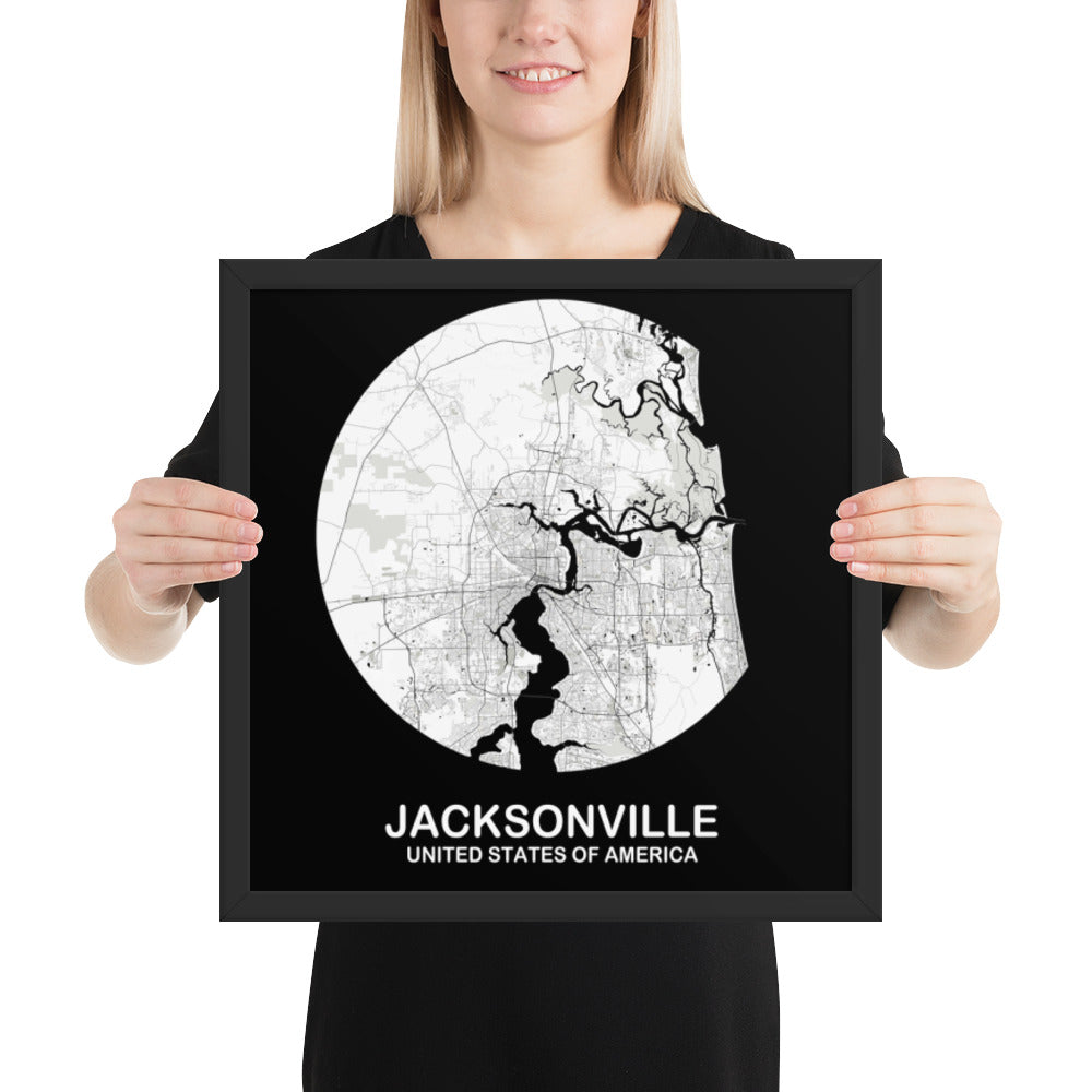 Jacksonville Circular White Framed Map