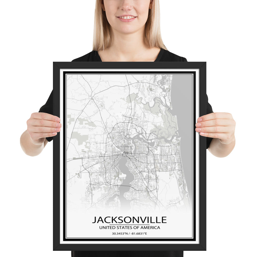 Jacksonville White Framed Map