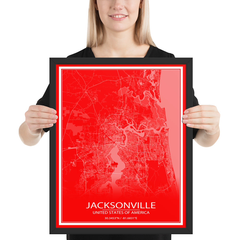 Jacksonville Red and White Framed Map