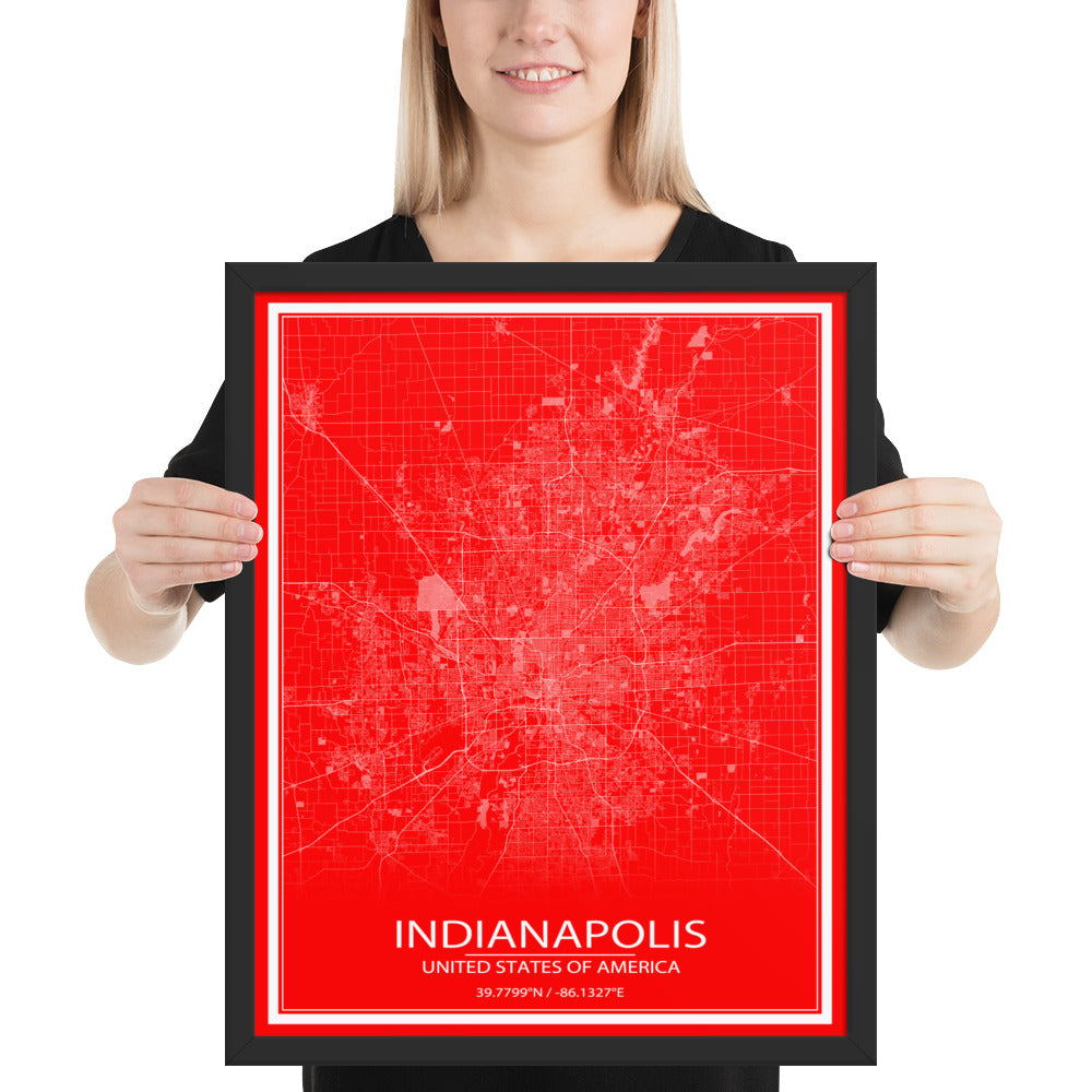 Indianapolis Red and White Framed Map