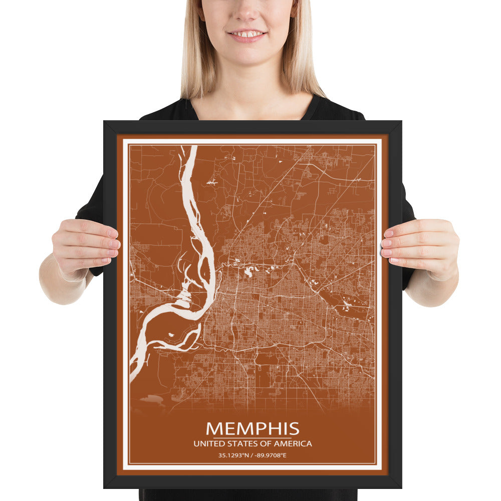 Memphis Brown and White Framed Map