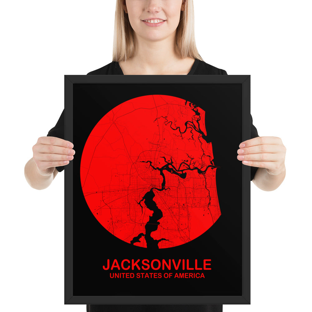 Jacksonville Circular Red Framed Map