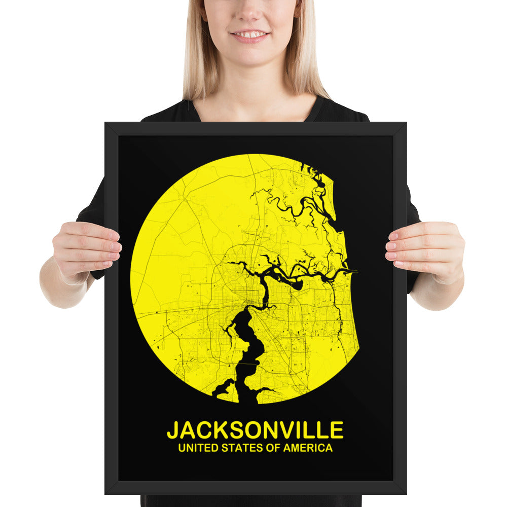 Jacksonville Circular Yellow Framed Map